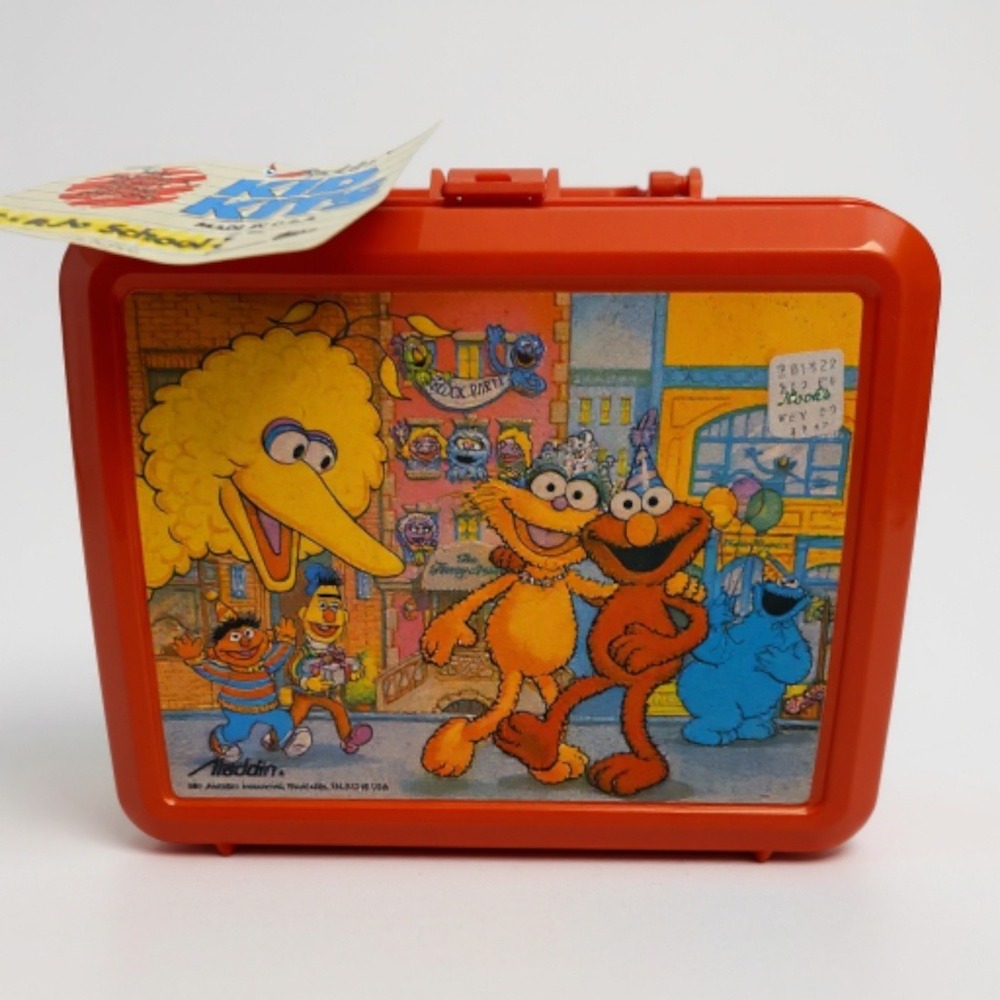 Vintage Aladdin Kid Kits Sesame Street Lunch Box Thermos Back to School Orange